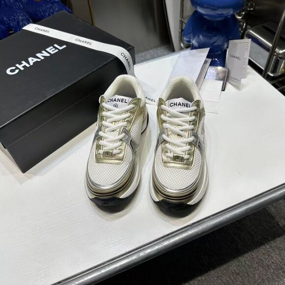 Chanel Women's Cream and Gold Sneakers - Picture 2 of 8